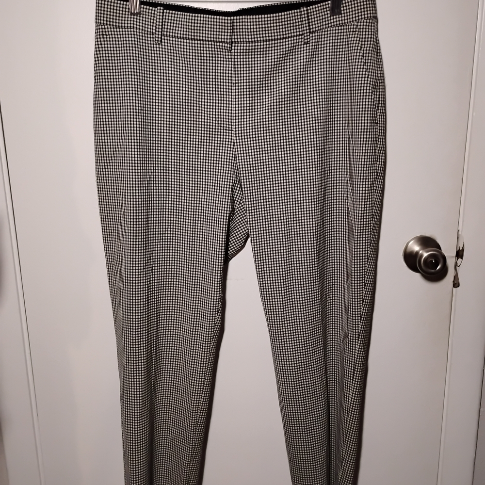 Theory Black and White Checkered Pants